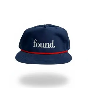 found navy rope hat front view with embroidered “found.” logo and red rope trim